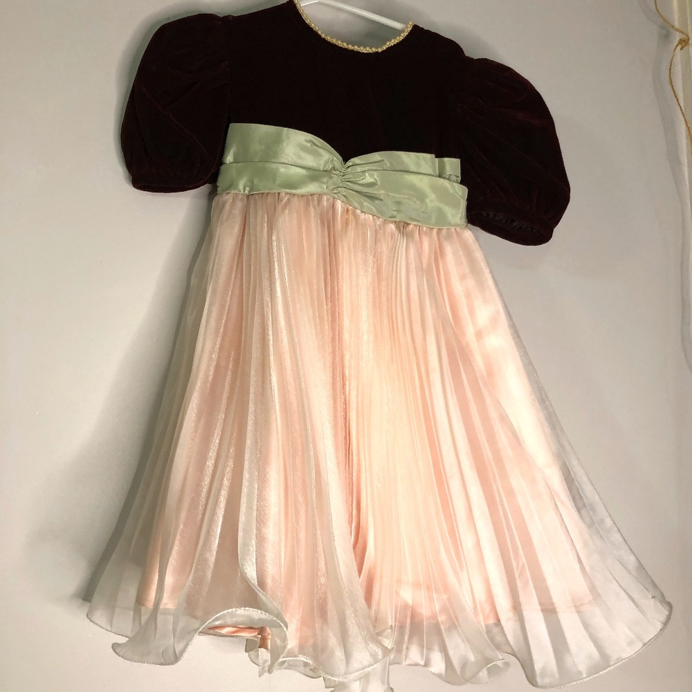 Maroon/peach with mint sash Dress 3T  Holiday